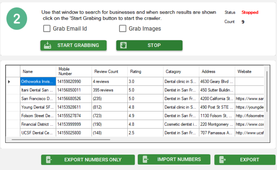 WhatsApp Business Tool By LeadsFunda Showing Leads Collection from Google Maps